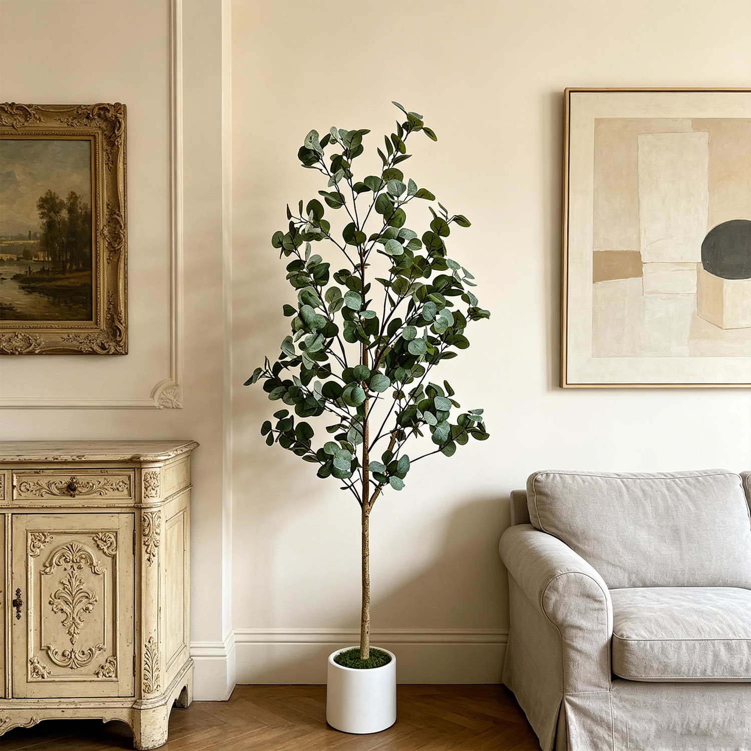 Ficus Lyrata Tree - 120-155Cm/5.1Ft Kunstmatige Eucalyptusboom Realistisch Kunstgroen voor
